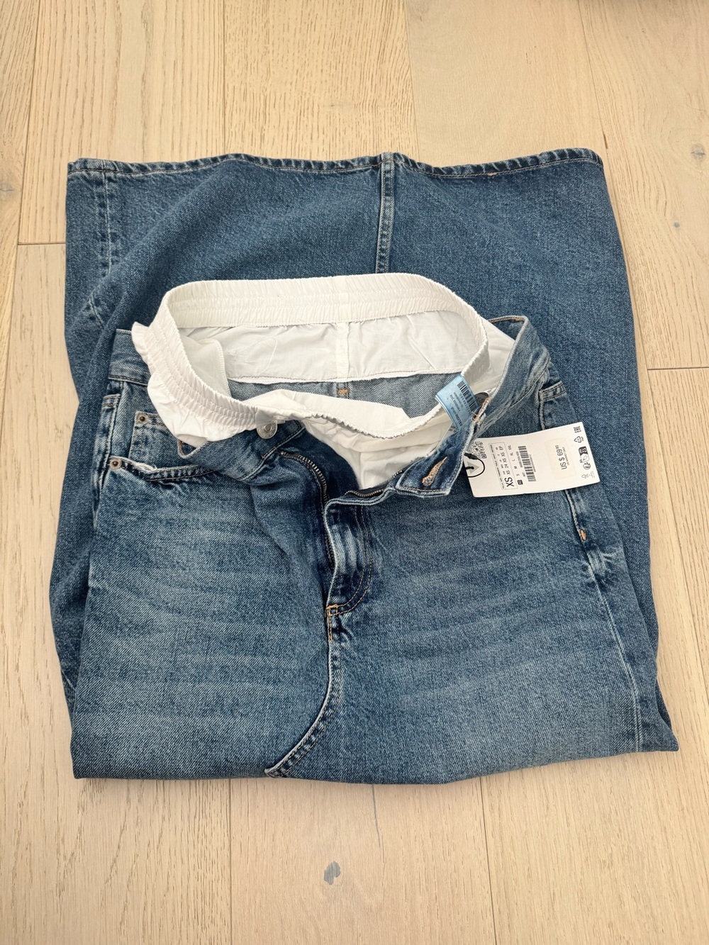 NWT🔖Zara Denim Maxi Skirt White Boxer Waistband Front Slit XS - Picture 10 of 11